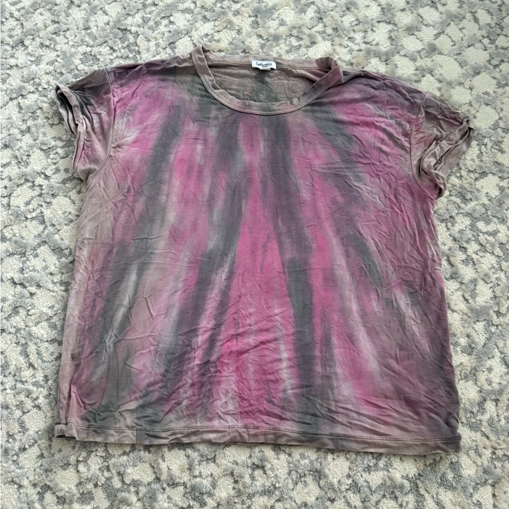 Splendid Pink and Gray Tie-Dye Short Sleeve Top